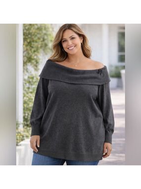 J Jill Pure Jill Grey Off Shoulder Sweater 2X